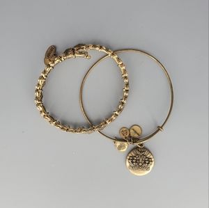Alex And Ani Antique Finish Gold Heart and Queens Crown Bracelets 2 Pieces